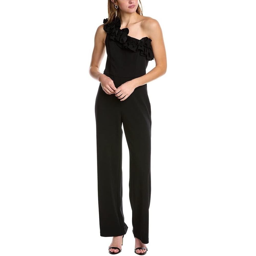 Adrianna Papell Stretch Crepe Ruffle One Shoulder Jumpsuit SZ 16 NWT